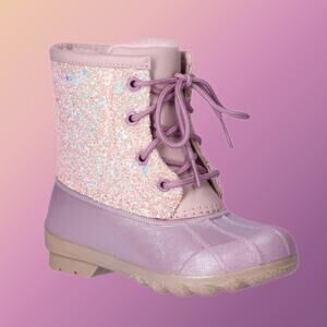 Toddler Girls Glitter Water & Skid Resistant Temp Rated Winter Duck Boots Size 9